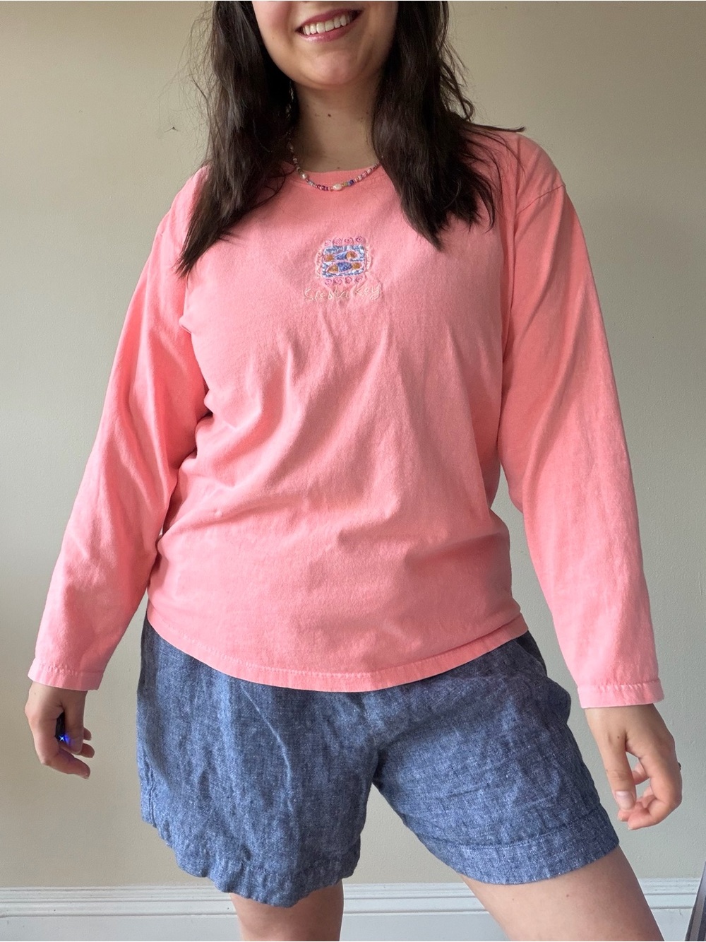 Vintage Siesta Key Classic Long-Sleeve Pink Top